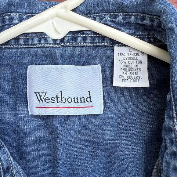 Westbound Denim Sleeveless Button Down Top - Size L - Picture 2 of 4